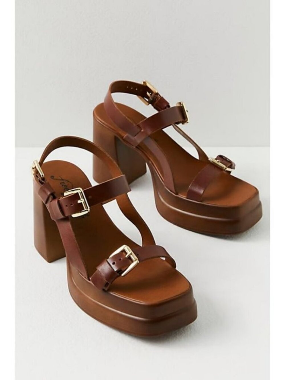 Free People Pamela Double Stack Platform Heels Sun Baked Brown Size EU 37